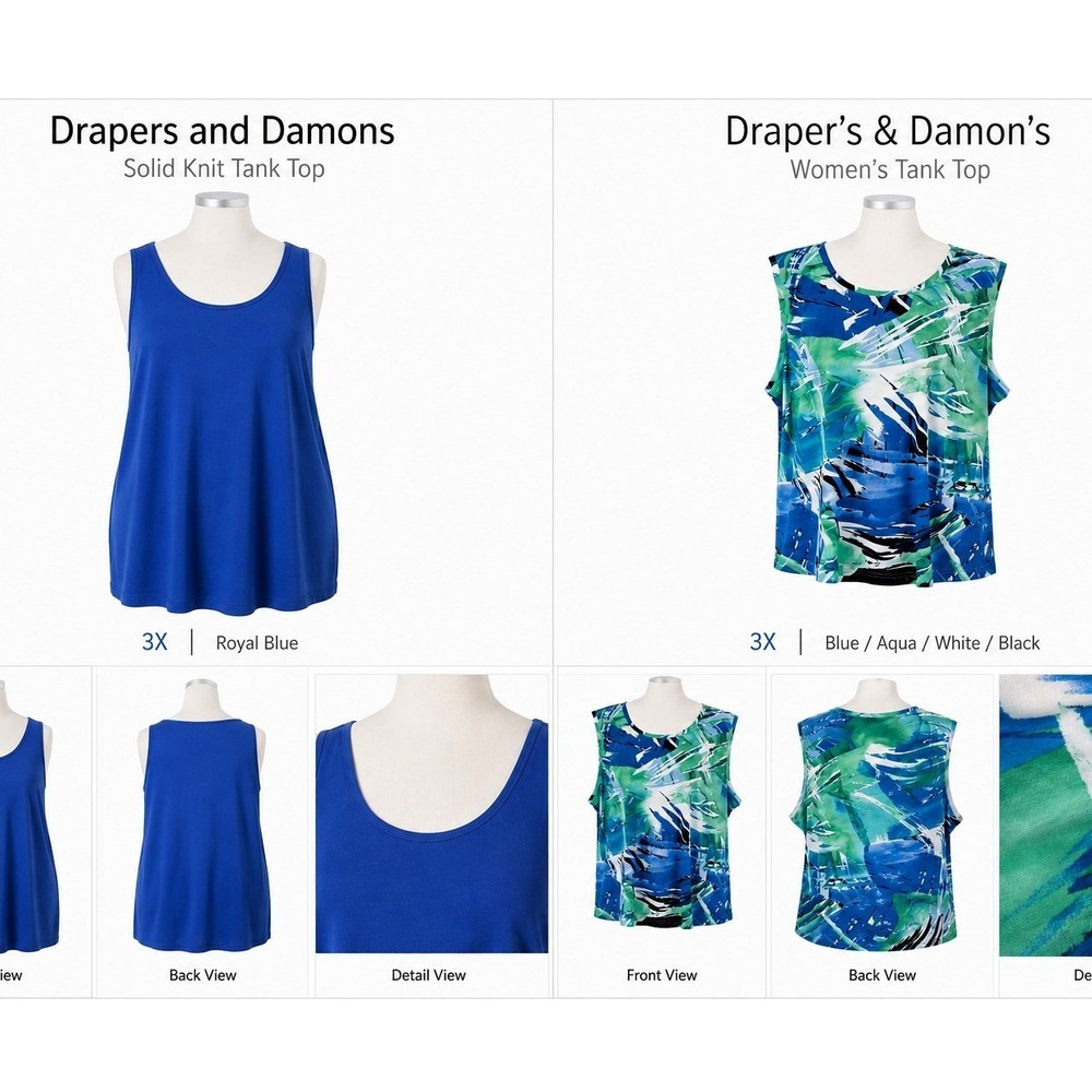 Drapers and Damons Womens 3X Tank Top Lot 2‎ Royal Blue Solid & Abstract Print